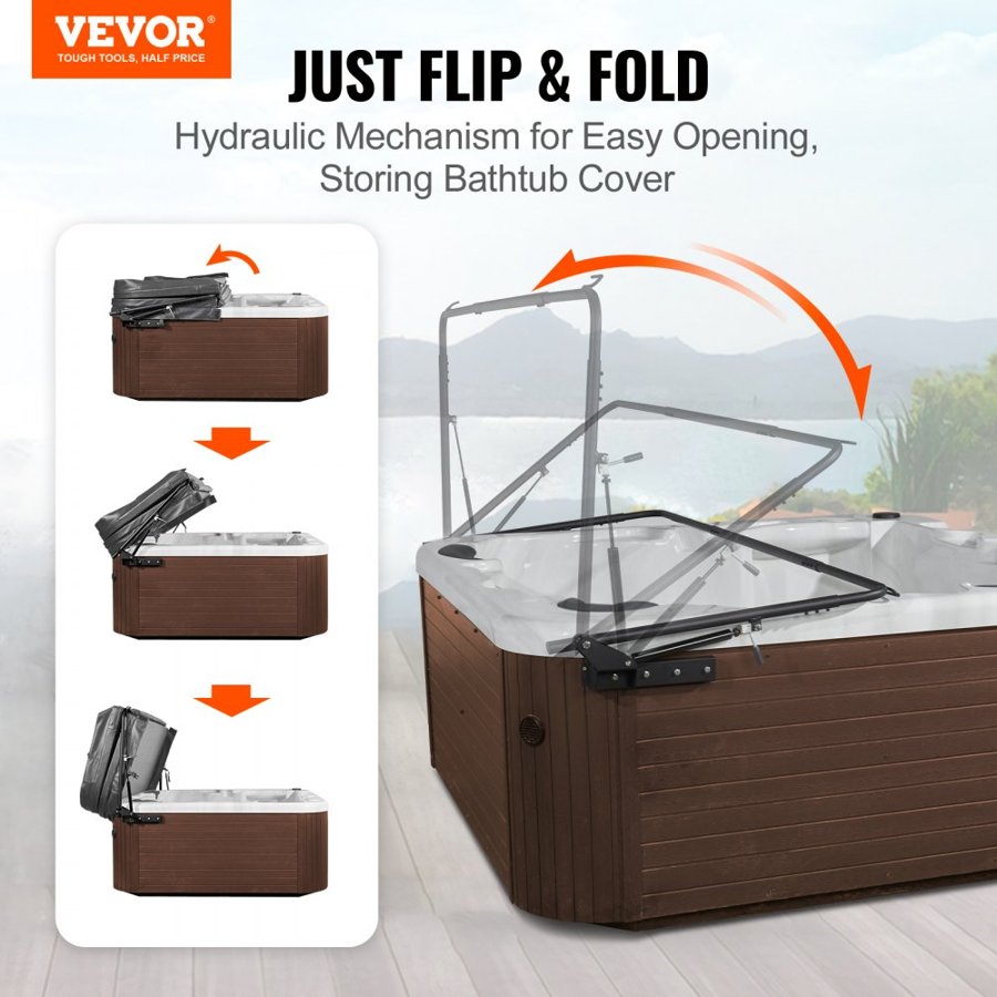 VEVOR Hydraulic Hot Tub Cover Lift,  Spa Cover Lift, Adjustable Width from 1750mm to 2450mm, Mounts on Both Top Sides, Compatible with Various Sizes of Rectangular Bathtubs, Hot Tubs and Spas