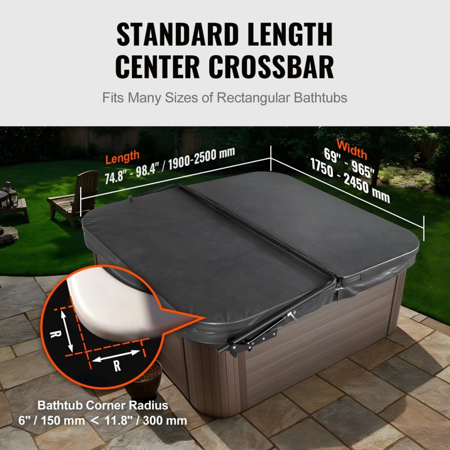 VEVOR Hydraulic Hot Tub Cover Lift,  Spa Cover Lift, Adjustable Width from 1750mm to 2450mm, Mounts on Both Top Sides, Compatible with Various Sizes of Rectangular Bathtubs, Hot Tubs and Spas