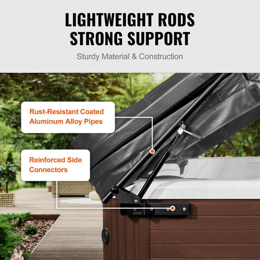 VEVOR Hydraulic Hot Tub Cover Lift,  Spa Cover Lift, Adjustable Width from 1750mm to 2450mm, Mounts on Both Top Sides, Compatible with Various Sizes of Rectangular Bathtubs, Hot Tubs and Spas