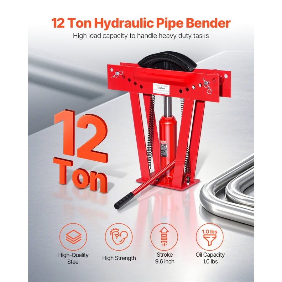 VEVOR 12 Ton Pipe Bender – Hydraulic Bending Tool, 6 Dies