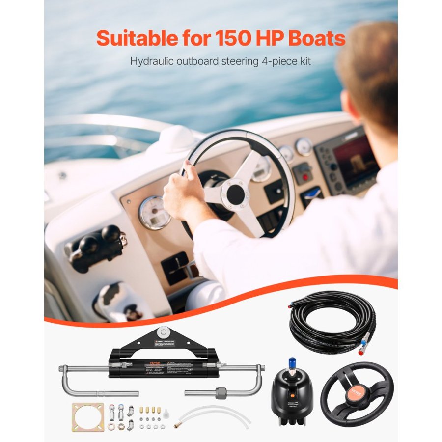 VEVOR Hydraulic Outboard Steering Kit – 150HP, 2×26FT