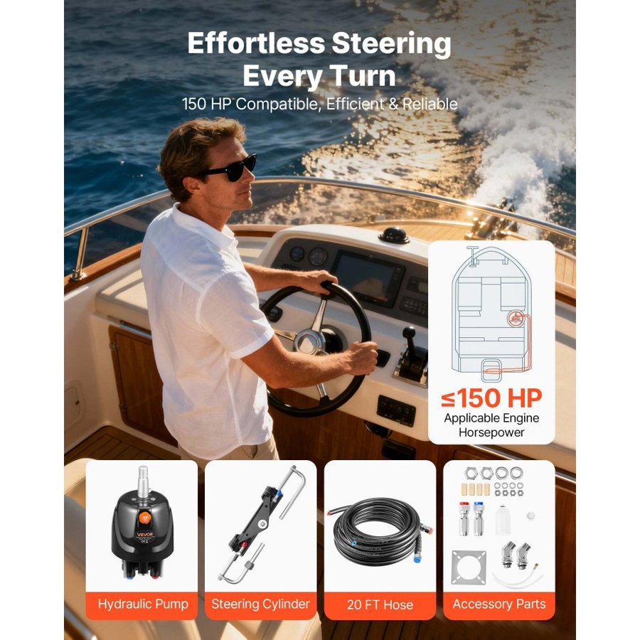VEVOR Boat Hydraulic Steering System – 150 HP Kit, 1000 PSI