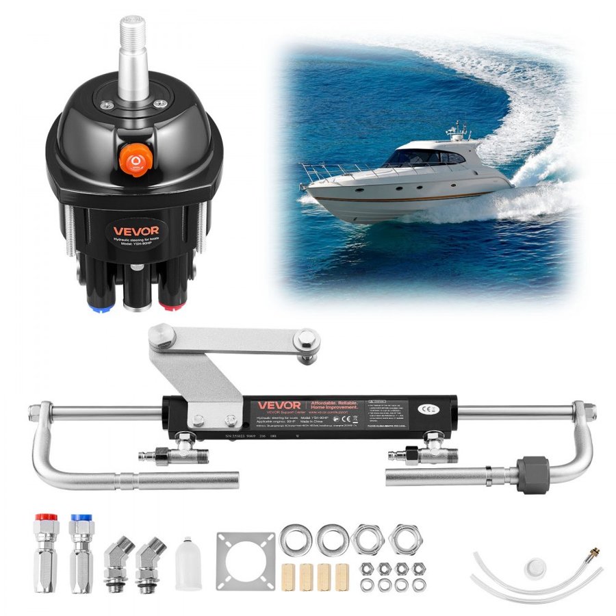 VEVOR Hydraulic Steering Kit, 70kW (90 HP), Hydraulic Steering Helm Pump & Cylinder, with 6.9 MPa/1000 psi Max Working Pressure, Aluminum Alloy Housing, Check Valve, for Outboards Fishing Boats Sailboats