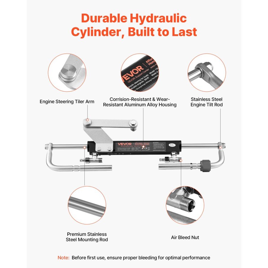 VEVOR Hydraulic Steering Kit, 70kW (90 HP), Hydraulic Steering Helm Pump & Cylinder, with 6.9 MPa/1000 psi Max Working Pressure, Aluminum Alloy Housing, Check Valve, for Outboards Fishing Boats Sailboats