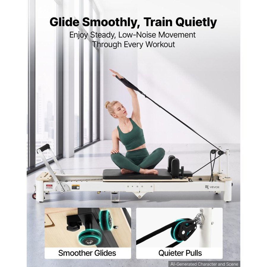 VEVOR Pilates Reformer 2.2m Foldable Pilates Machine 181kg Aluminum Alloy, for Home Use and Gym Workout, with Jump Board, Springs, Sitting Box, and Adjustable Headerest, for Advanced Beginners Users