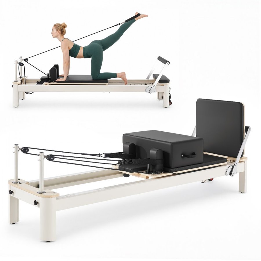 VEVOR Pilates Reformer 2.3m Pilates Machine 181kg Capacity Aluminum Alloy, for Home Use and Gym Workout, with Jump Board, Springs, Sitting Box, and Adjustable Headerest, for Advanced Beginners Users