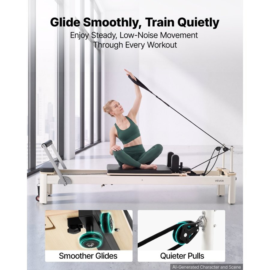 VEVOR Pilates Reformer 2.3m Pilates Machine 181kg Capacity Aluminum Alloy, for Home Use and Gym Workout, with Jump Board, Springs, Sitting Box, and Adjustable Headerest, for Advanced Beginners Users