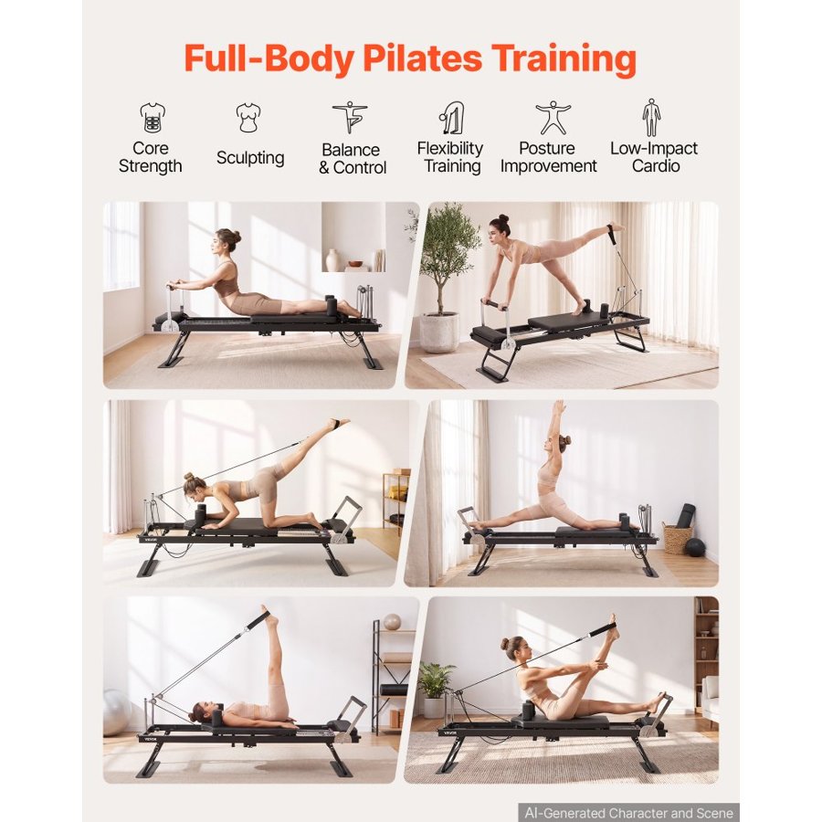 VEVOR Pilates Reformer 77" Foldable Pilates Machine 400 lbs Iron Frame, for Home Use and Gym Workout, with Springs, Smooth Sliding System, Suitable for Advanced and Beginners Users