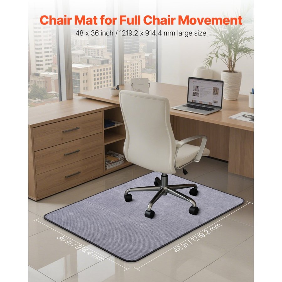 VEVOR Chair Mat, 915 x 1225 mm Office Chair Mat for Hard Floors, Floor Protector for Rolling Chairs, Corduroy Surface, Non-Slip & Easy to Clean, Smooth Glide Under Desk Rug for Home Office (Grey)