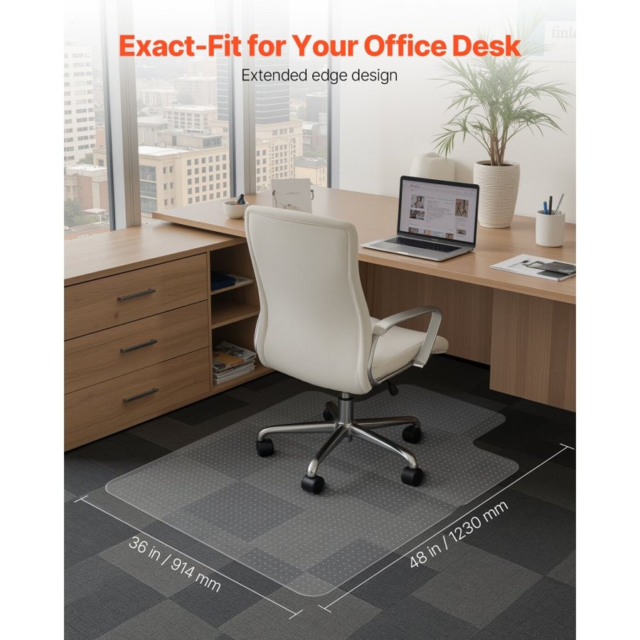 VEVOR Chair Mat with Lip, 915 x 1225 mm Office Chair Mat for Low Pile Carpeted Floors, Plastic Floor Protector Rug with Studded, Non-Slip & Easy to Clean, Smooth Glide Under Desk Rug for Home Office
