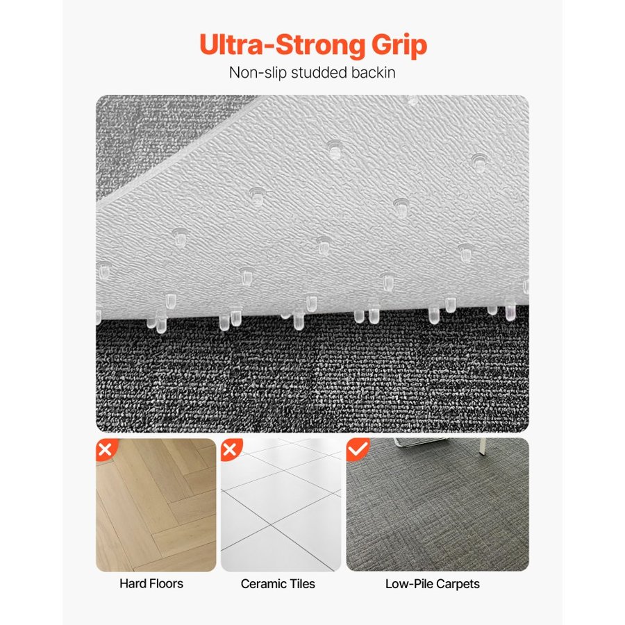 VEVOR Chair Mat with Lip, 915 x 1225 mm Office Chair Mat for Low Pile Carpeted Floors, Plastic Floor Protector Rug with Studded, Non-Slip & Easy to Clean, Smooth Glide Under Desk Rug for Home Office