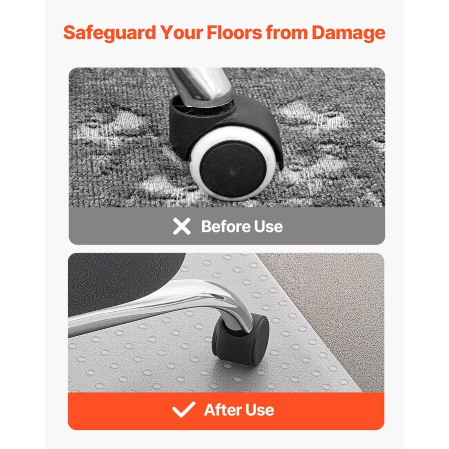 VEVOR Chair Mat with Lip, 915 x 1225 mm Office Chair Mat for Low Pile Carpeted Floors, Plastic Floor Protector Rug with Studded, Non-Slip & Easy to Clean, Smooth Glide Under Desk Rug for Home Office