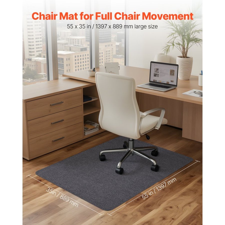 VEVOR Chair Mat, 897 x 1396 mm Office Chair Mat for Hard Floors, Floor Protector for Rolling Chairs, Polyester Surface, Non-Slip & Easy to Clean, Smooth Glide Under Desk Rug for Home Office (Dark Grey)
