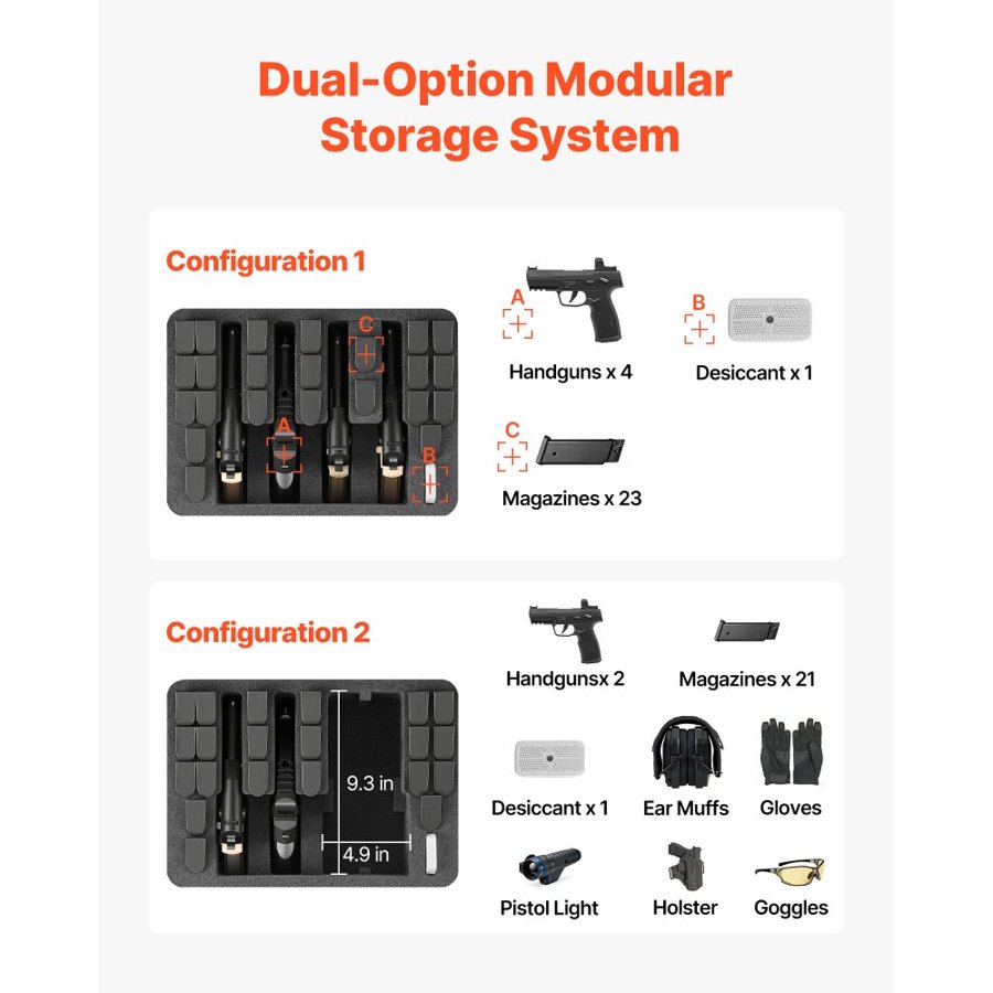 VEVOR 4 Pistol Hard Case – 4 Guns, 23 Mags, IP67, TSA Ready