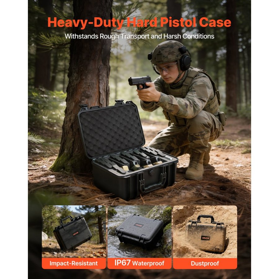 VEVOR 4 Pistol Hard Case – 4 Guns, 23 Mags, IP67, TSA Ready