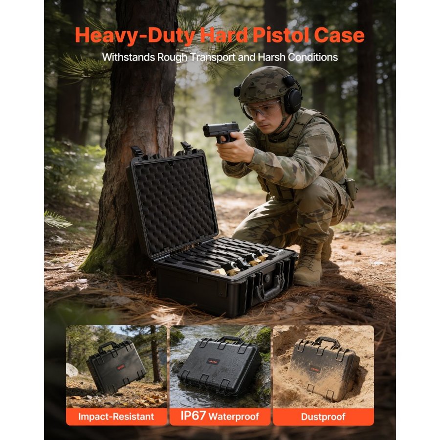 VEVOR Multi Pistol Hard Case – 5 Guns, IP67, TSA Compliant