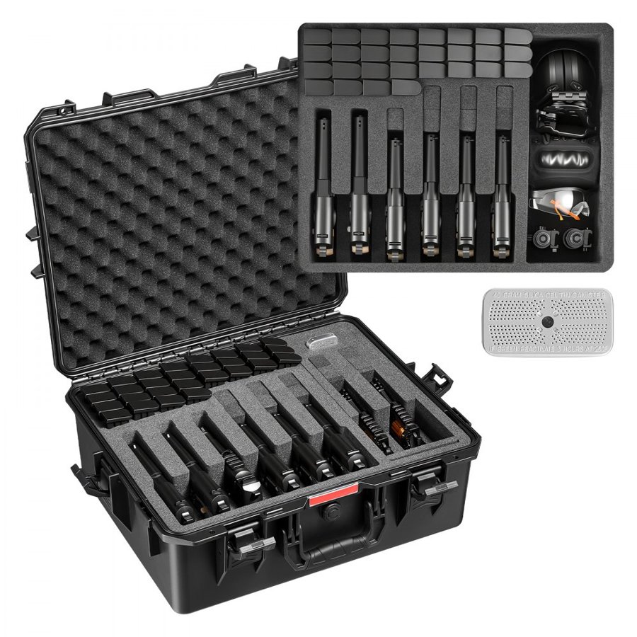 VEVOR 8 Pistol Case – 8 Guns, 28 Mags, 4 Latches, IP67, TSA