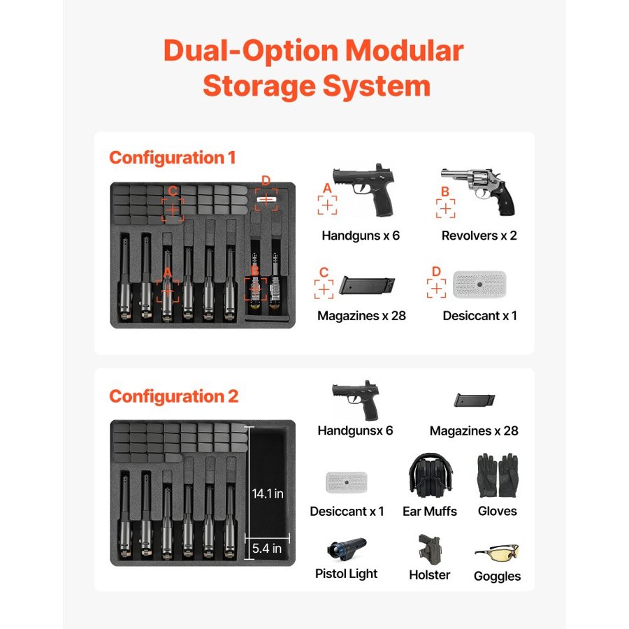 VEVOR 8 Pistol Case – 8 Guns, 28 Mags, 4 Latches, IP67, TSA