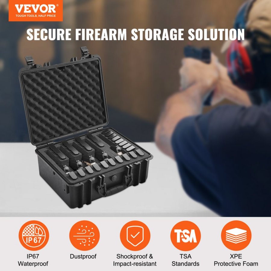 VEVOR 5 Gun Case – IP67 Waterproof, 18.9×16.3×8.5 Inches
