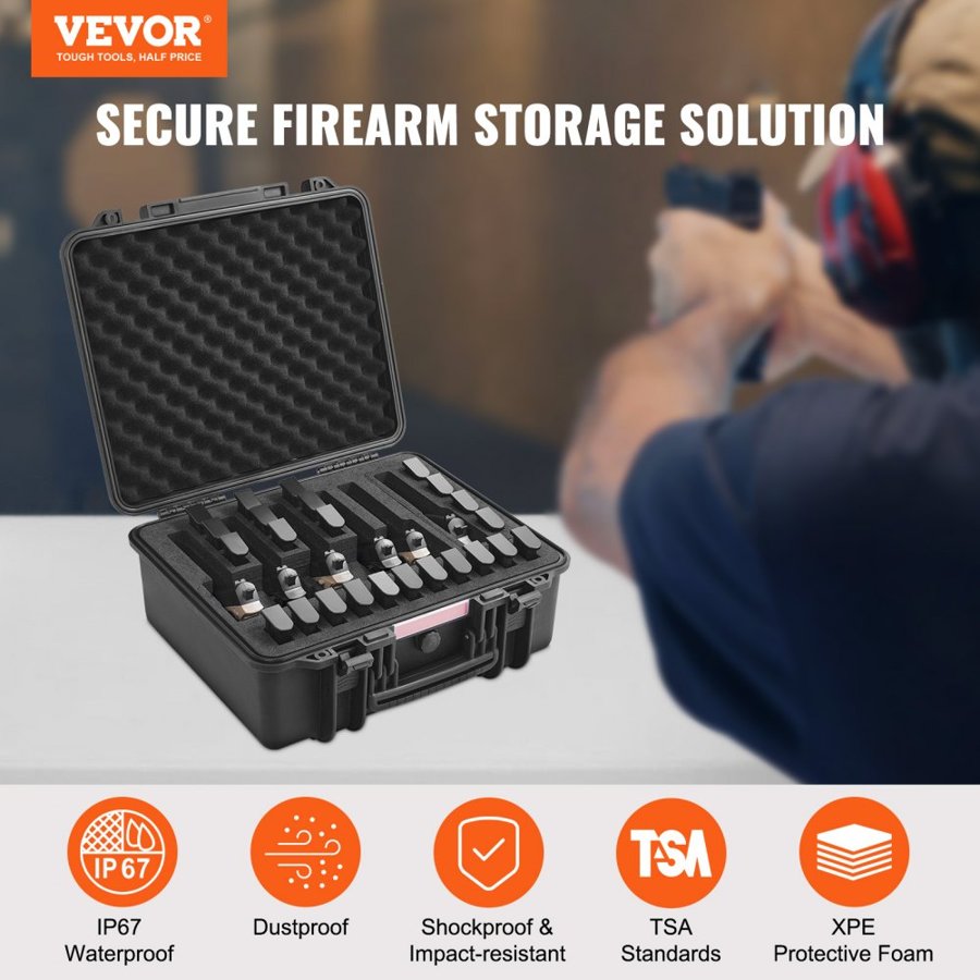 VEVOR 6 Pistol Hard Case – 18.7 × 16.3 × 8.8 Inch, IP67