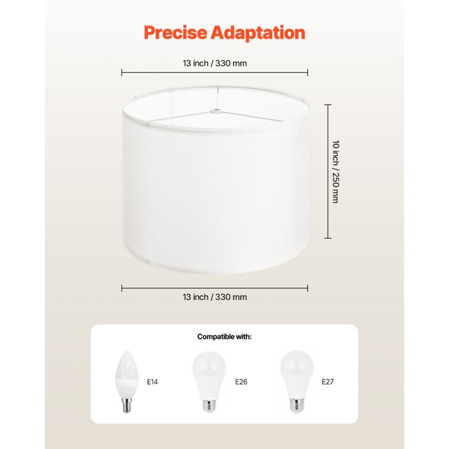 VEVOR Drum Lamp Shade, 13 in Top x 13 in Bottom x 10 in High, Medium Drum Linen Lampshade, Replacement Lamp Shade for Table Lamps Floor Lamps Pendant Lights, Easy Assembly Required (Off-white Linen)
