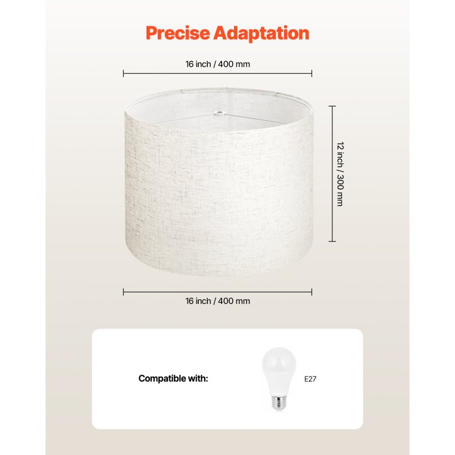 VEVOR 16 Inch Drum Lamp Shade – 16×16×12 in. Linen