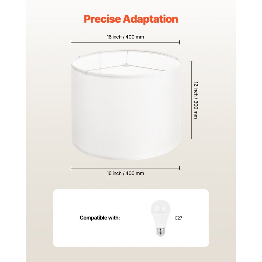 VEVOR Drum Lamp Shade 2 Set, 16 in Top x 16 in Bottom x 12 in High, Large Lampshade with Harp, Replacement Lamp Shade for Table Lamps Floor Lamps Pendant Lights, Easy Assembly Required (Off-white)