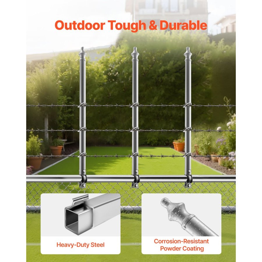VEVOR Chain Link Fence Extensions, 18 Packs 695 mm Extension Height, Galvanized Post Extender for 32 to 38 mm Top of Fence, U Bracket, Barbed Wire Extend Arm for Privacy, Prevent Dogs Jumping Out