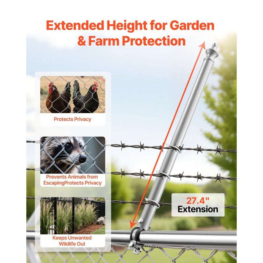 VEVOR Chain Link Fence Extensions, 18 Packs 695 mm Extension Height, Galvanized Post Extender for 32 to 38 mm Top of Fence, U Bracket, Barbed Wire Extend Arm for Privacy, Prevent Dogs Jumping Out
