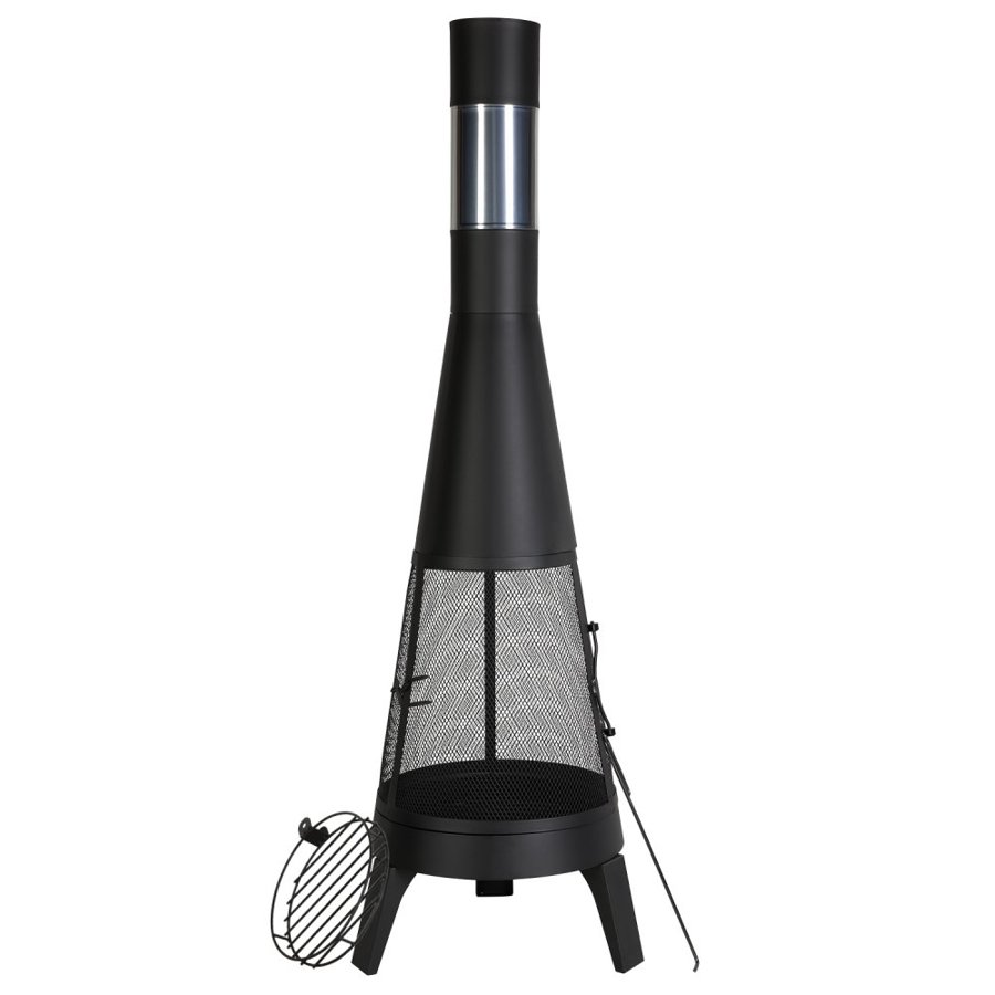 VEVOR Chiminea, 20 Inch Outdoor Wood Burning Firepit, Conical Fireplace for BBQ & Warming, Outside Wooden Fire Pit with Grill Mesh, Chimney Coat & Rustproof Chiminea Lid, for Patio, Garden, Backyard
