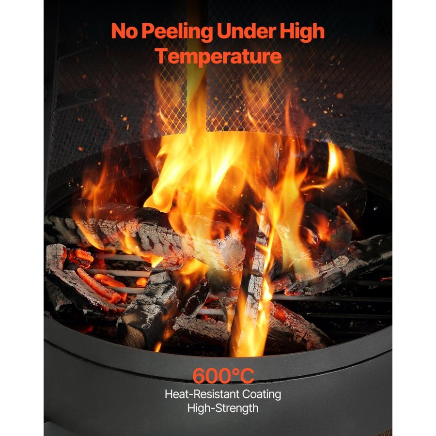 VEVOR Chiminea, 20 Inch Outdoor Wood Burning Firepit, Conical Fireplace for BBQ & Warming, Outside Wooden Fire Pit with Grill Mesh, Chimney Coat & Rustproof Chiminea Lid, for Patio, Garden, Backyard