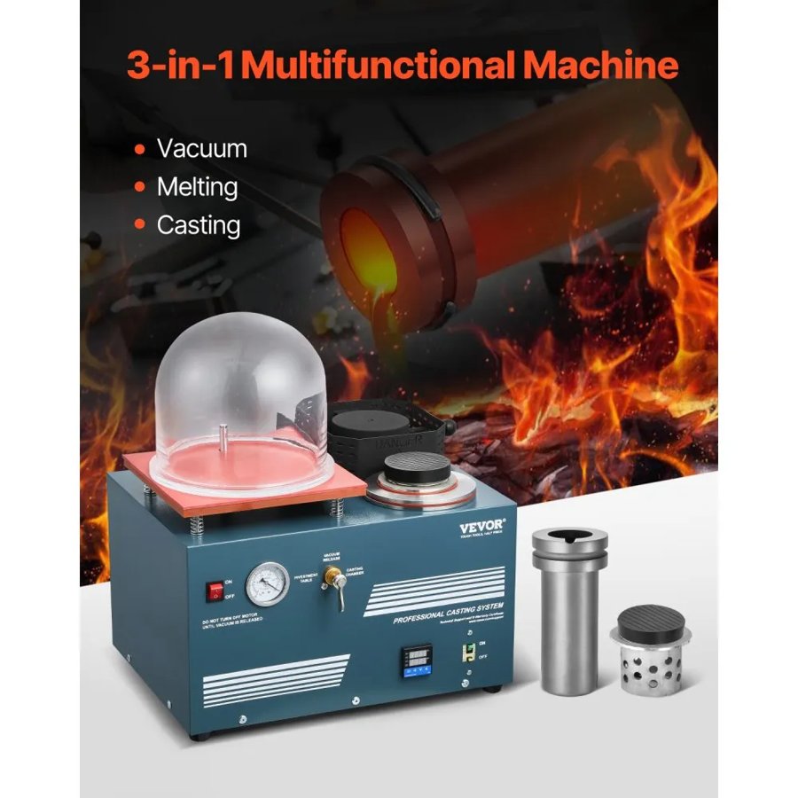 VEVOR Vacuum Investing Casting Machine with Melting Furnace, Convenient Oil Injection Port, Precision Pressure Gauge, All-in-One Machine for Casting Jewelry and Melting Scrap, Silver, Gold, Copper