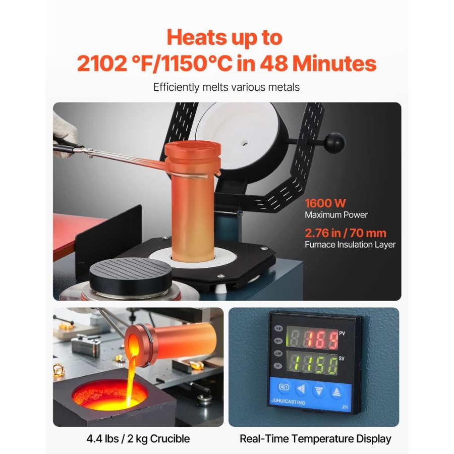 VEVOR Vacuum Investing Casting Machine with Melting Furnace, Convenient Oil Injection Port, Precision Pressure Gauge, All-in-One Machine for Casting Jewelry and Melting Scrap, Silver, Gold, Copper