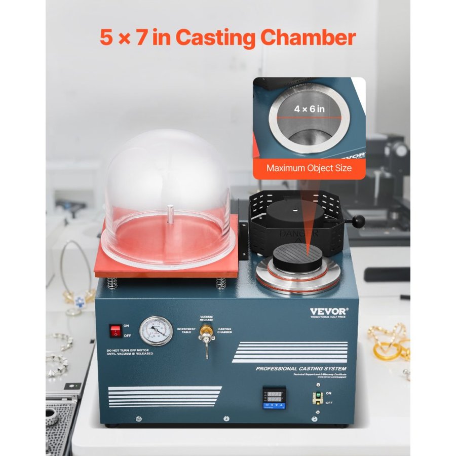 VEVOR Vacuum Investing Casting Machine with Melting Furnace, Convenient Oil Injection Port, Precision Pressure Gauge, All-in-One Machine for Casting Jewelry and Melting Scrap, Silver, Gold, Copper