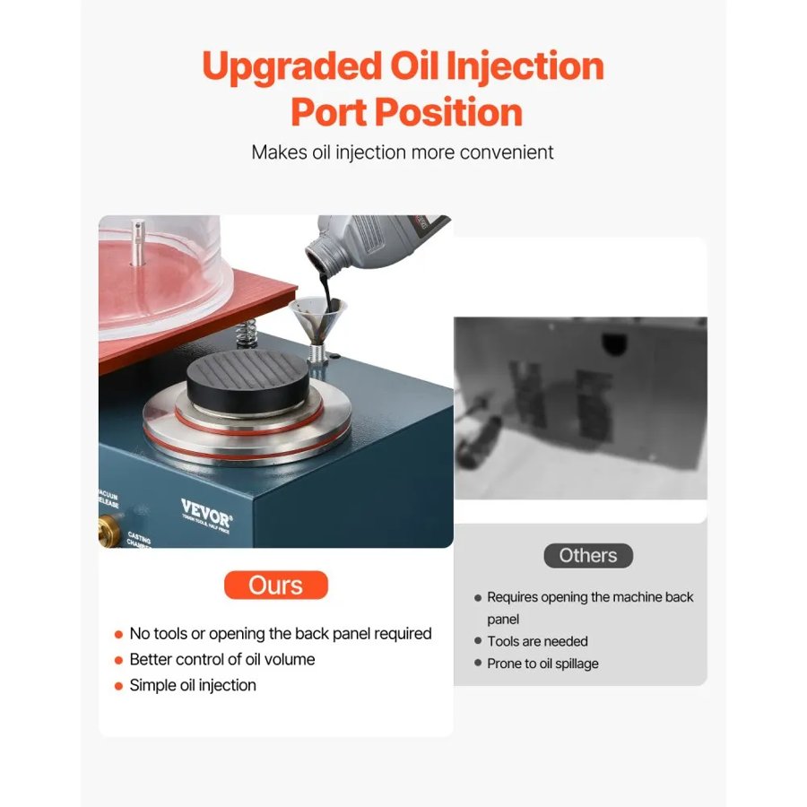 VEVOR Vacuum Investing Casting Machine, 290W Power, with 3 CFM Pump and Bell Jar, Convenient Oil Injection Port, Precision Pressure Gauge, 280x280 mm Workbench, Casting Machine for Jewelry and Metal