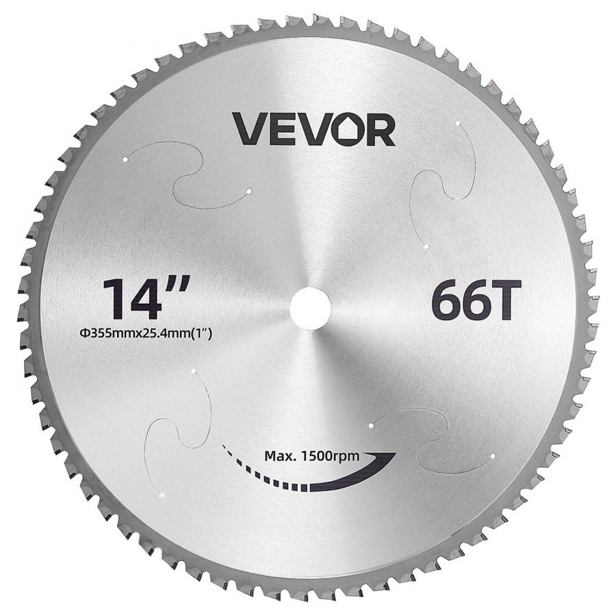 VEVOR Chop Saw Blade 355.6mm 66 Teeth Cermet-Tipped Metal Cold Cutting Blade, Compatible with Chop Saws, 4000 Cuts, Cutting Smooth Surfaces with No Burrs, Noise Reduction and Heat Dissipation Holes