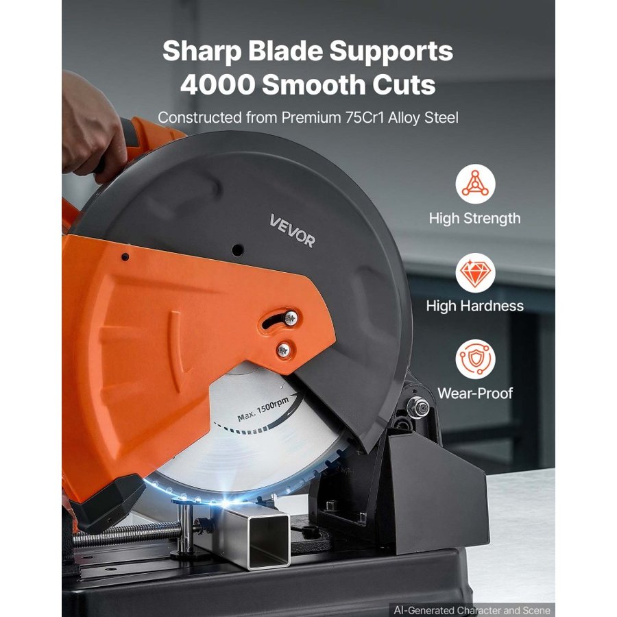 VEVOR Chop Saw Blade 355.6mm 66 Teeth Cermet-Tipped Metal Cold Cutting Blade, Compatible with Chop Saws, 4000 Cuts, Cutting Smooth Surfaces with No Burrs, Noise Reduction and Heat Dissipation Holes
