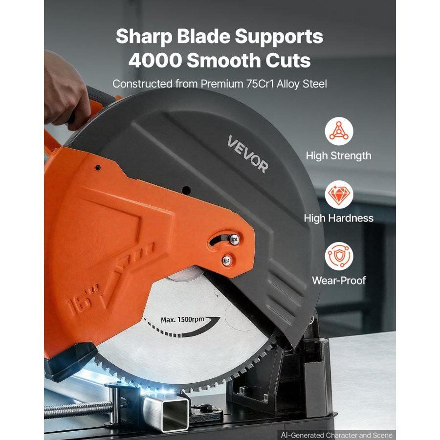 VEVOR Chop Saw Blade 406.4mm 96 Teeth Cermet-Tipped Metal Cold Cutting Blade, Compatible with Chop Saws, 4000 Cuts, Cutting Smooth Surfaces with No Burrs, Noise Reduction and Heat Dissipation Holes