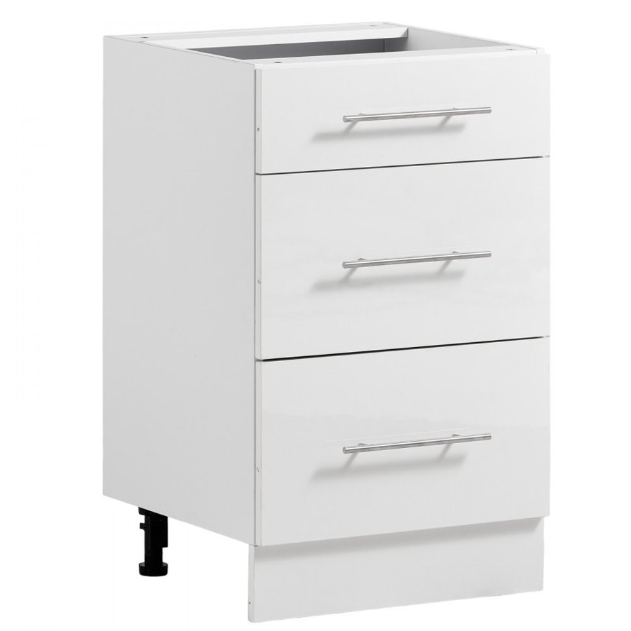 VEVOR White Shaker Base Cabinet Ready to Assemble 50cmW Unassembled Cabinet, 500x475x815 mm(W x D x H), with 3 Drawers, Soft-Close Hardware, Fine Edge Banding, for Home, Office, and Laundry Room