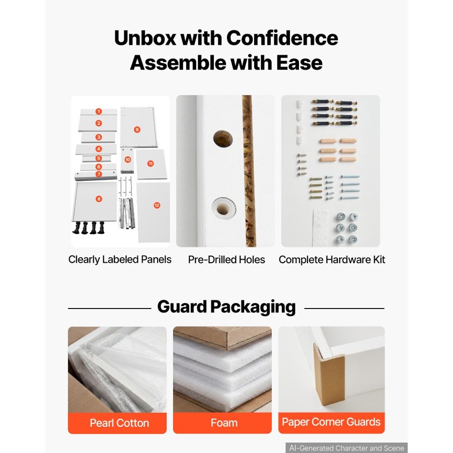 VEVOR White Shaker Base Cabinet Ready to Assemble 50cmW Unassembled Cabinet, 500x475x815 mm(W x D x H), with 3 Drawers, Soft-Close Hardware, Fine Edge Banding, for Home, Office, and Laundry Room