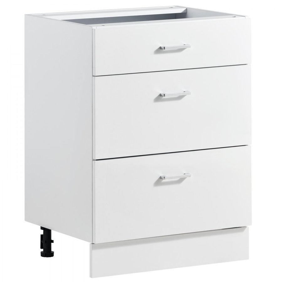 VEVOR White Shaker Base Cabinet Ready to Assemble 60cmW Unassembled Cabinet, 600x475x815 mm(W x D x H), with 3 Drawers, Smooth Slide Rail, for Home, Office, and Laundry Room