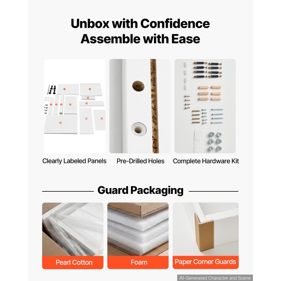 VEVOR White Shaker Base Cabinet Ready to Assemble 60cmW Unassembled Cabinet, 600x475x815 mm(W x D x H), with 2 Doors, 1 Drawers, Adjustable Shelf, Soft-Close Hardware, for Home, Office, Laundry Room