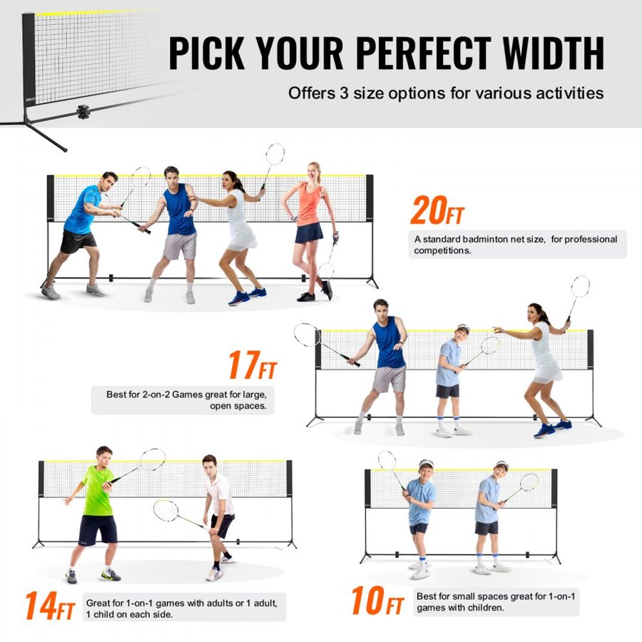 VEVOR 20ft Badminton Net Set Outdoor Portable Volleyball Pickleball Tennis Net