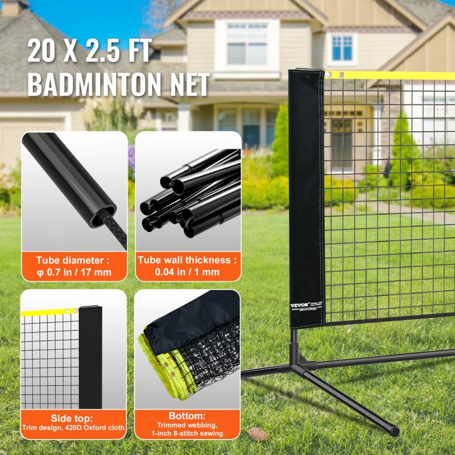 VEVOR 20ft Badminton Net Set Outdoor Portable Volleyball Pickleball Tennis Net