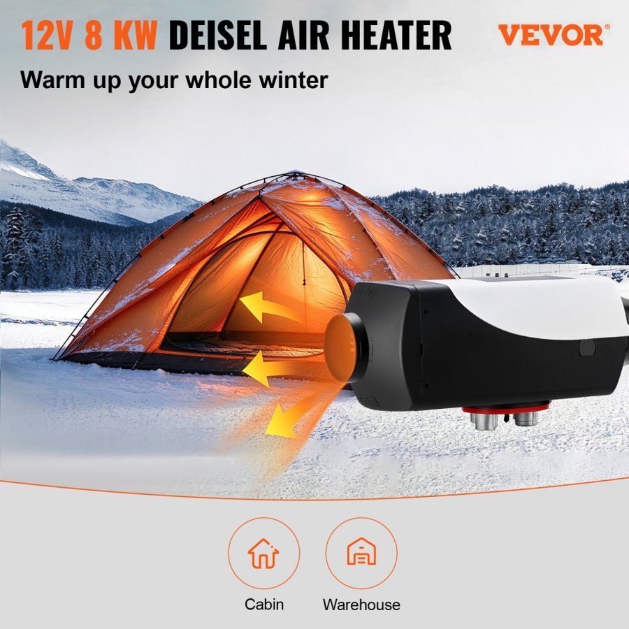 VEVOR 12V Diesel Parking Heater – 8KW, 98 ft Remote Control