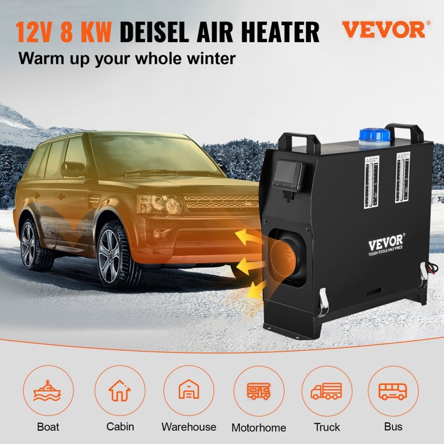 VEVOR 12V Truck Heater – 8KW Diesel Heater, 30 m, 1 Outlet