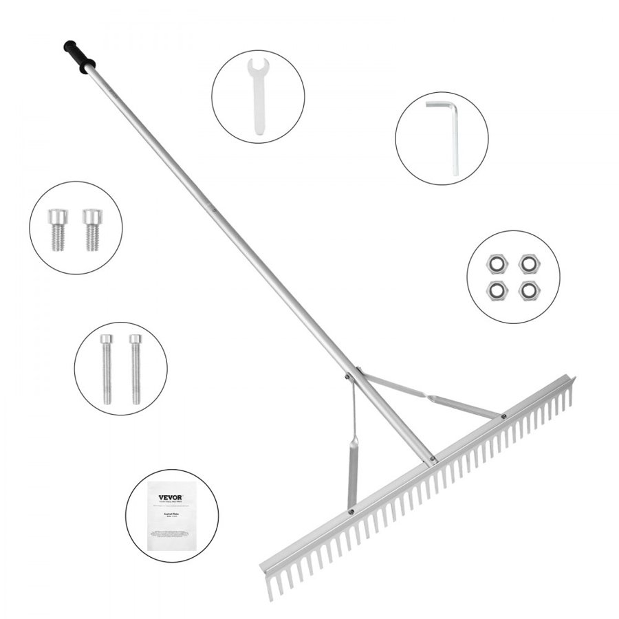 VEVOR Landscape Rake, 915mm Head Aluminum Landscape Rake, Lake Weed Rake with 1915mm Long Handle, for Loosening Soil, Lawn Care, Weeding Lake, Garden, Pond