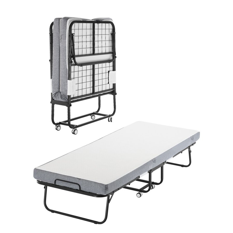 VEVOR Rollaway Bed, 31 in x 75 in Folding Bed with 4 in Mattress, Twin Size Foldable Bed with Sturdy Metal Frame & Memory Foam Mattress, Portable Twin Roll Away Bed with Mattress, for Adults, Guest