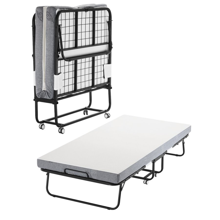 VEVOR Rollaway Bed, 38 in x 75 in Folding Bed with 4 in Mattress, Twin Size Foldable Bed with Sturdy Metal Frame & Memory Foam Mattress, Portable Twin Roll Away Bed with Mattress, for Adults, Guest