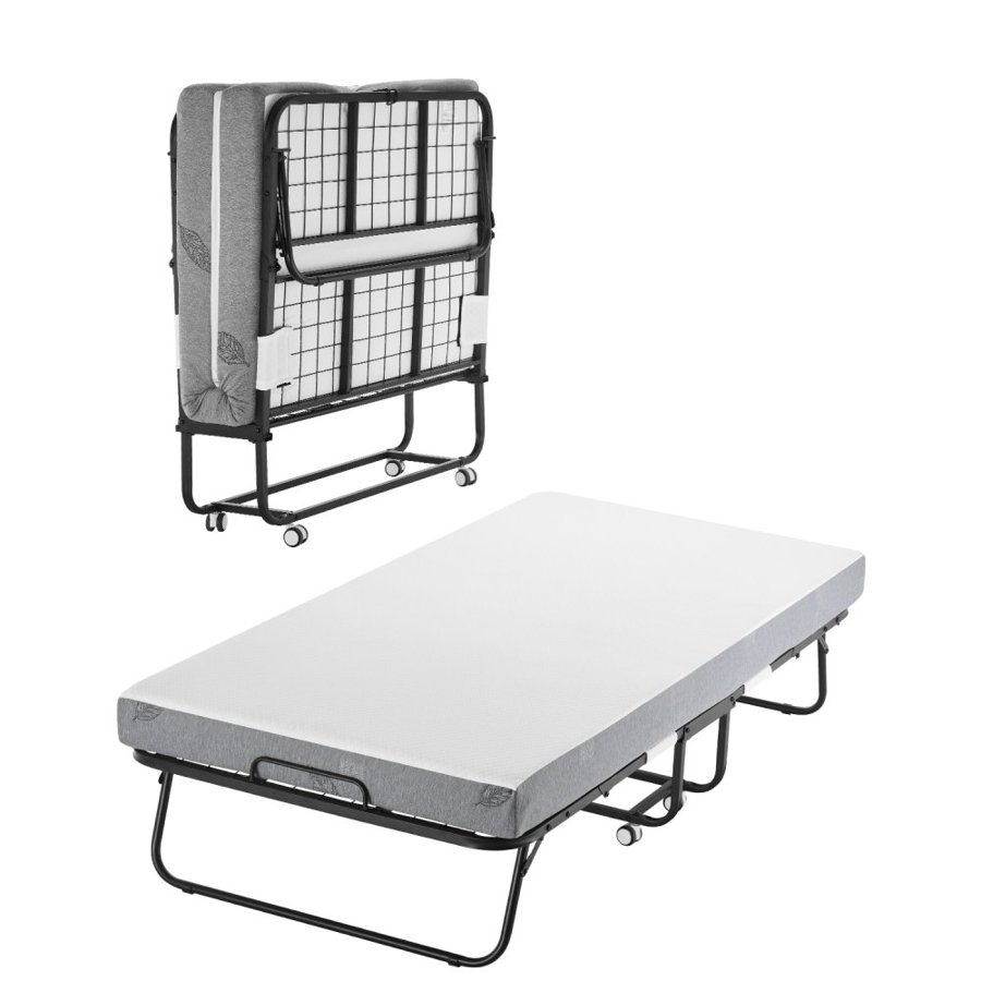 VEVOR Rollaway Bed, 38 in x 75 in Folding Bed with 5 in Mattress, Twin Size Foldable Bed with Sturdy Metal Frame & Memory Foam Mattress, Portable Twin Roll Away Bed with Mattress, for Adults, Guest
